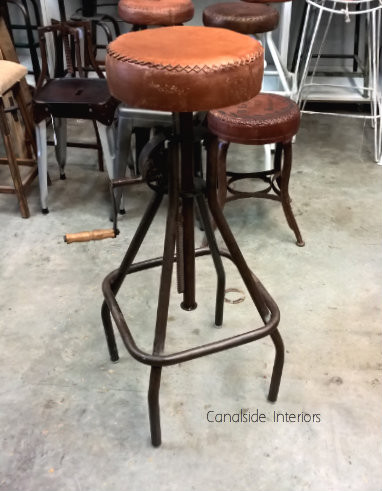 Cruz Adjustable Industrial Stool with Leather Stool